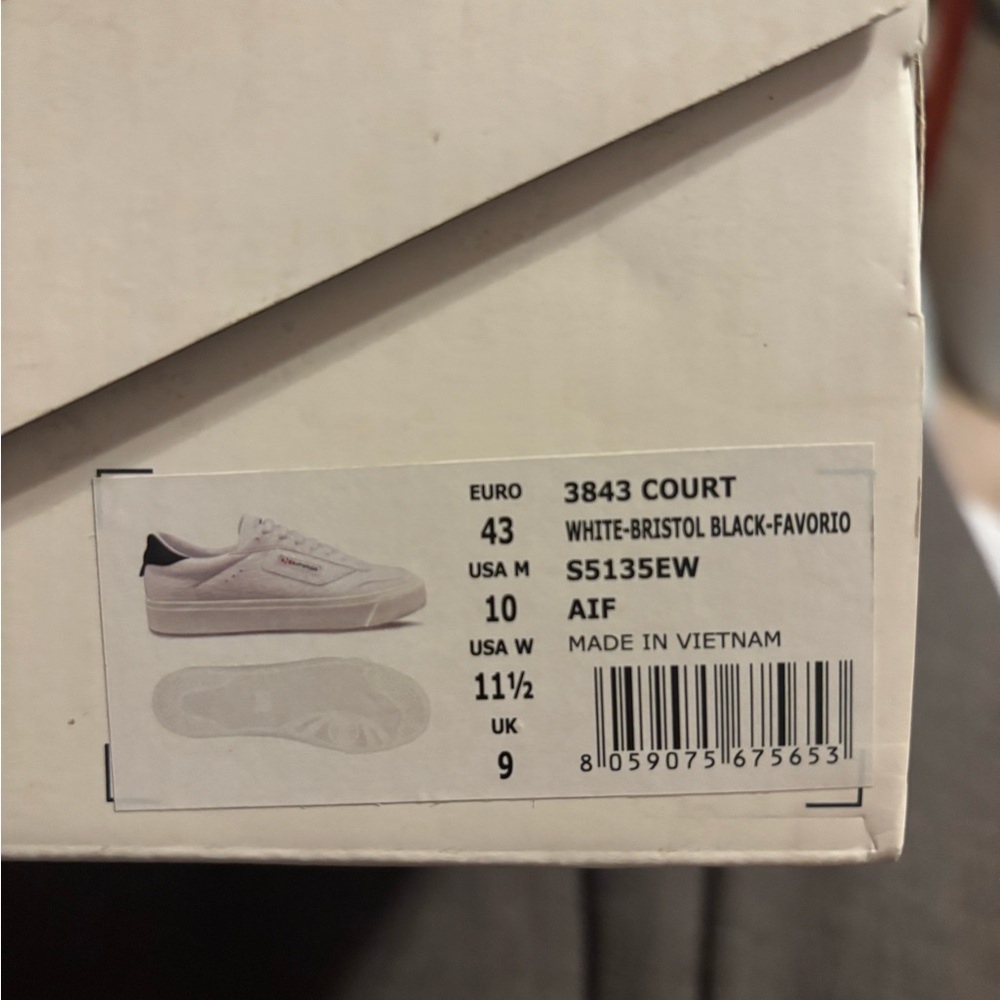 Superga 3854 Court Platform Leather Sneaker White w/Black Heel Tab Men’s 10 NIB - Picture 4 of 5